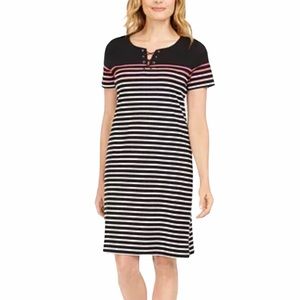 Karen Scott Sport Striped Lace-Up Dress S